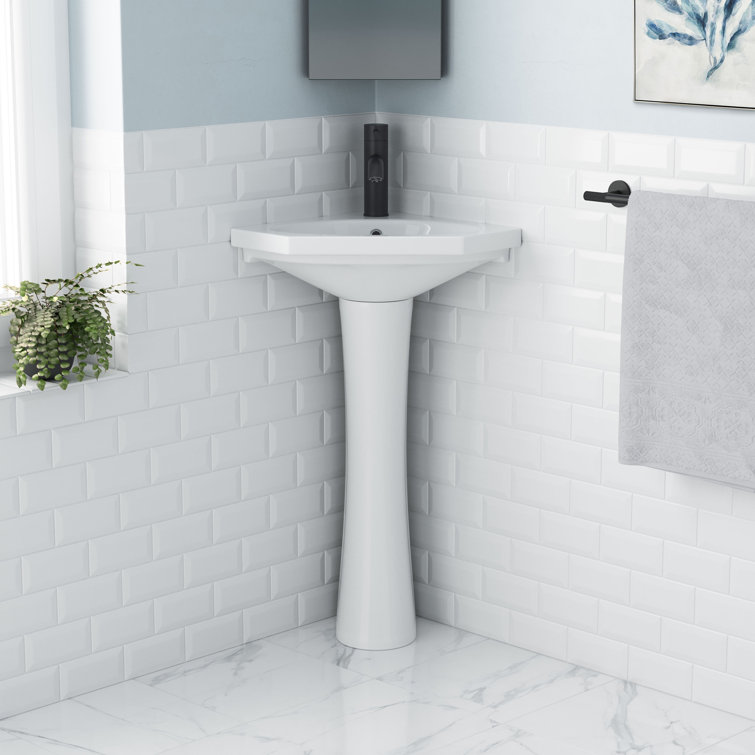 St. Tropez White Ceramic Corner Pedestal Sink