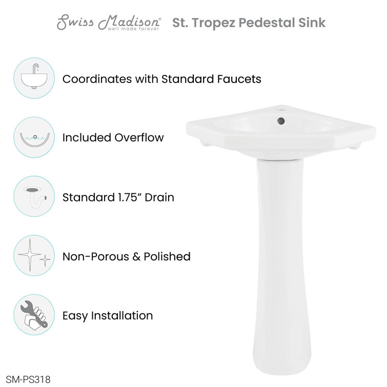 St. Tropez White Ceramic Corner Pedestal Sink