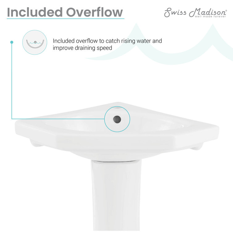 St. Tropez White Ceramic Corner Pedestal Sink