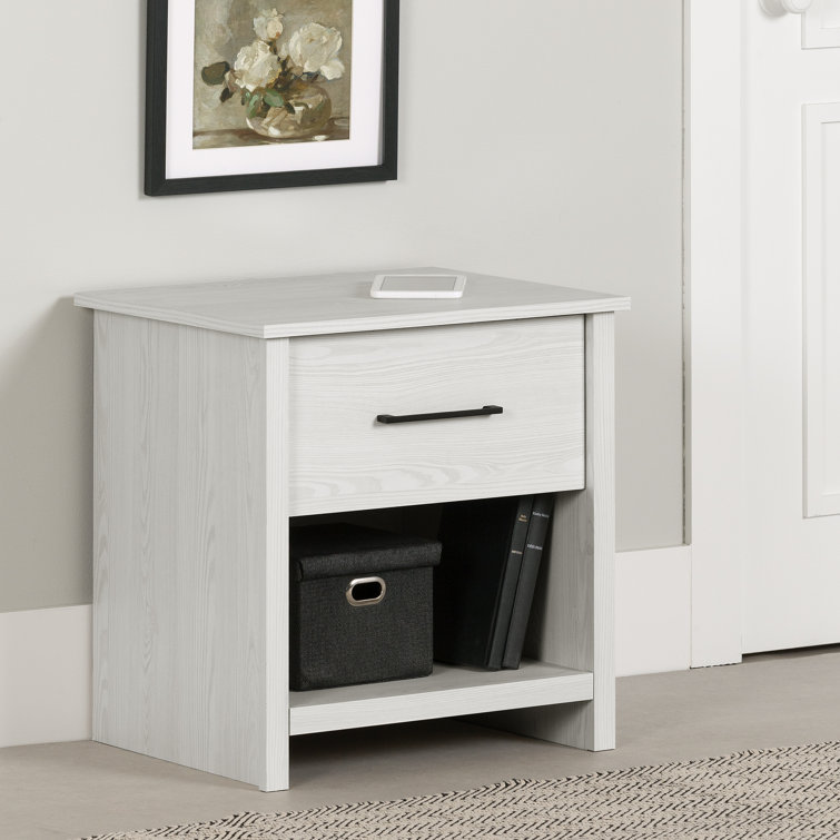 White Pine 1-Drawer Nightstand with Open Shelf