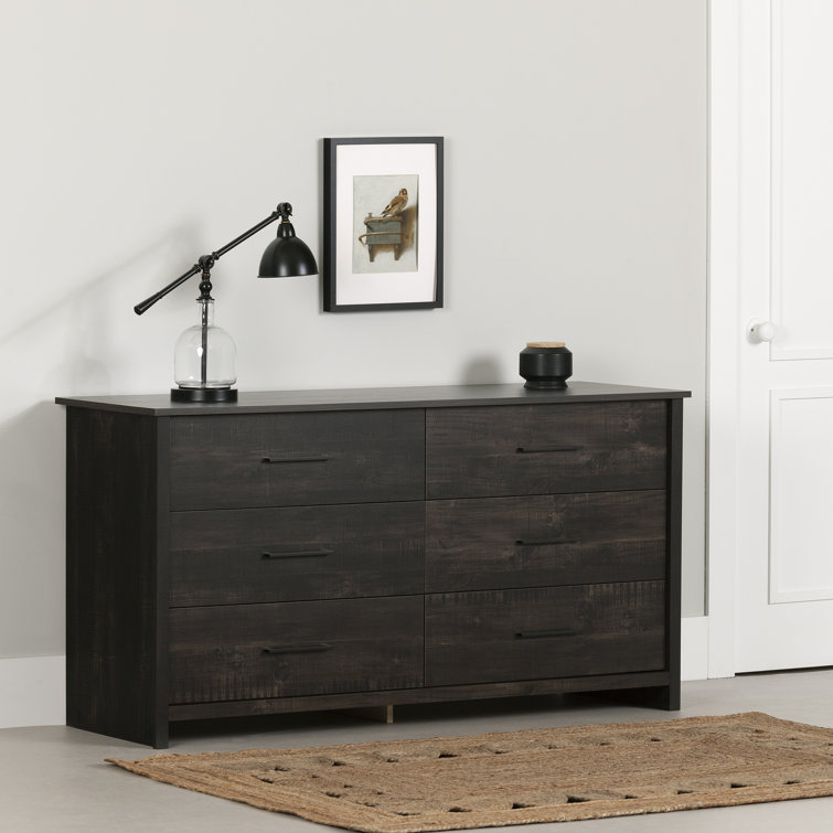 Fernley Rubbed Black Farmhouse Double Dresser with 6 Drawers