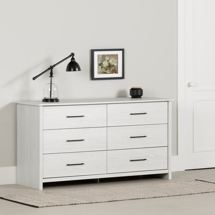 White Pine Farmhouse Double Dresser with Metal Handles