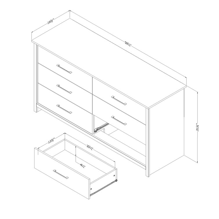 White Pine Farmhouse Double Dresser with Metal Handles