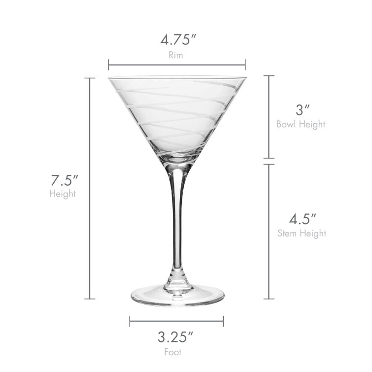 Cheers 10 oz Clear Lead Crystal Martini Glass Set