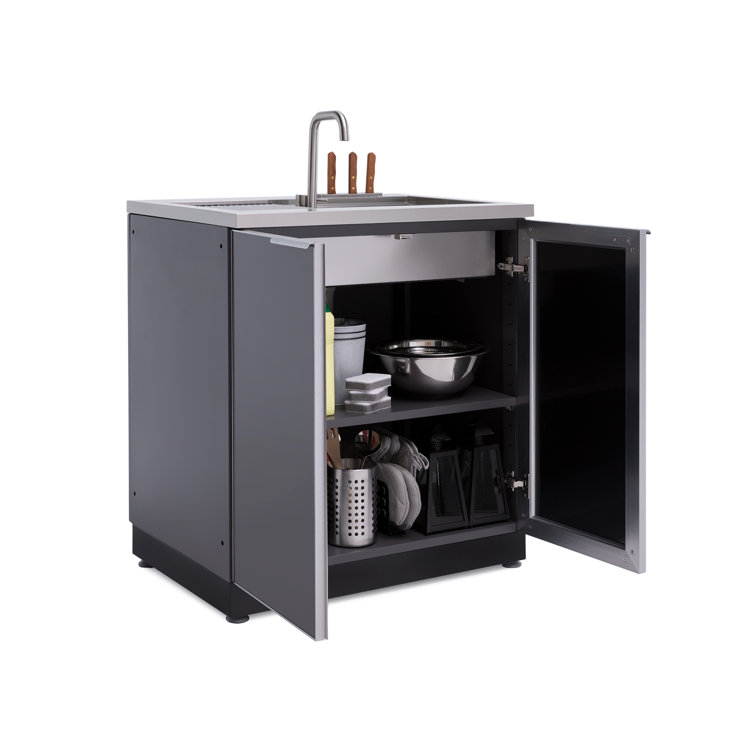 Slate Gray Aluminum Outdoor Kitchen Sink Cabinet with Stainless Steel Faucet