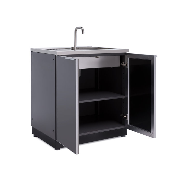 Slate Gray Aluminum Outdoor Kitchen Sink Cabinet with Stainless Steel Faucet