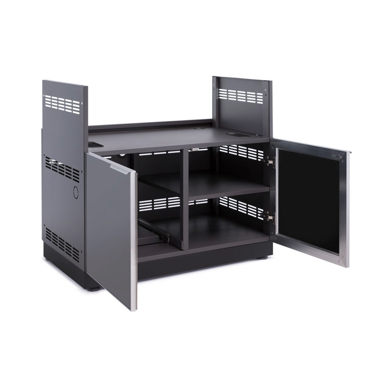 Gray Stainless Steel 40" Gas Grill Cabinet with Driftwood Finish