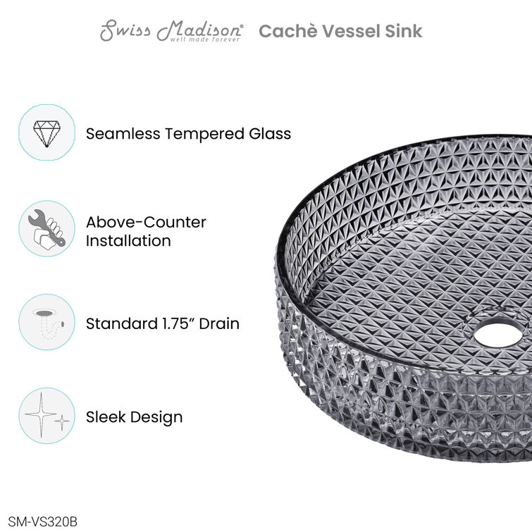 Caché 15.75" Round Black Textured Glass Vessel Sink