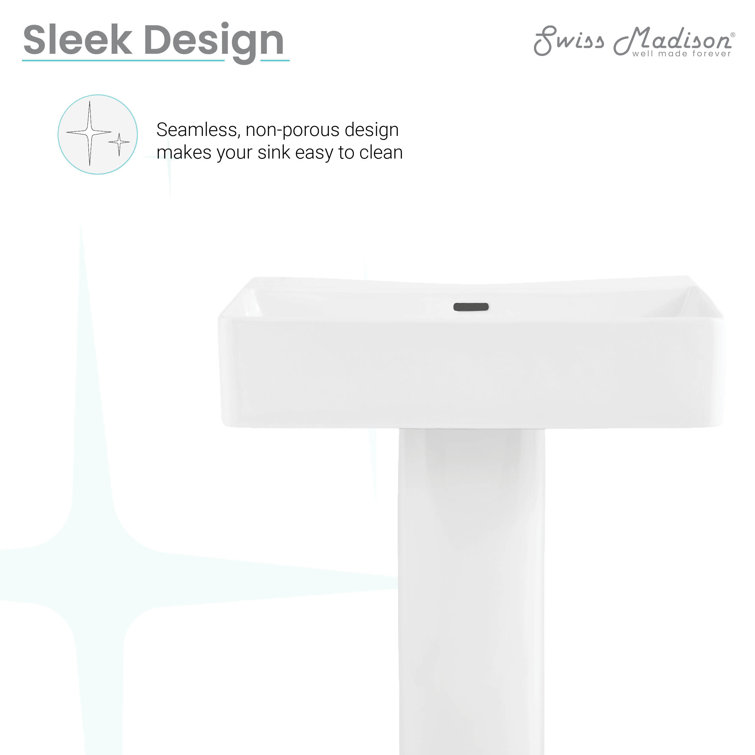 White Glossy Ceramic Square Pedestal Sink