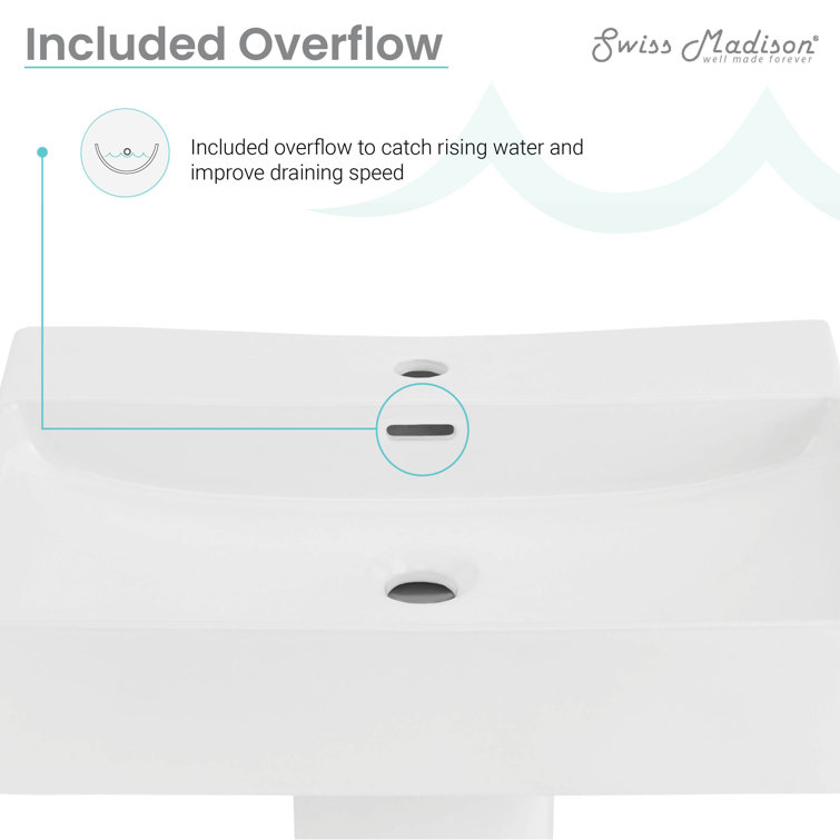 White Glossy Ceramic Square Pedestal Sink
