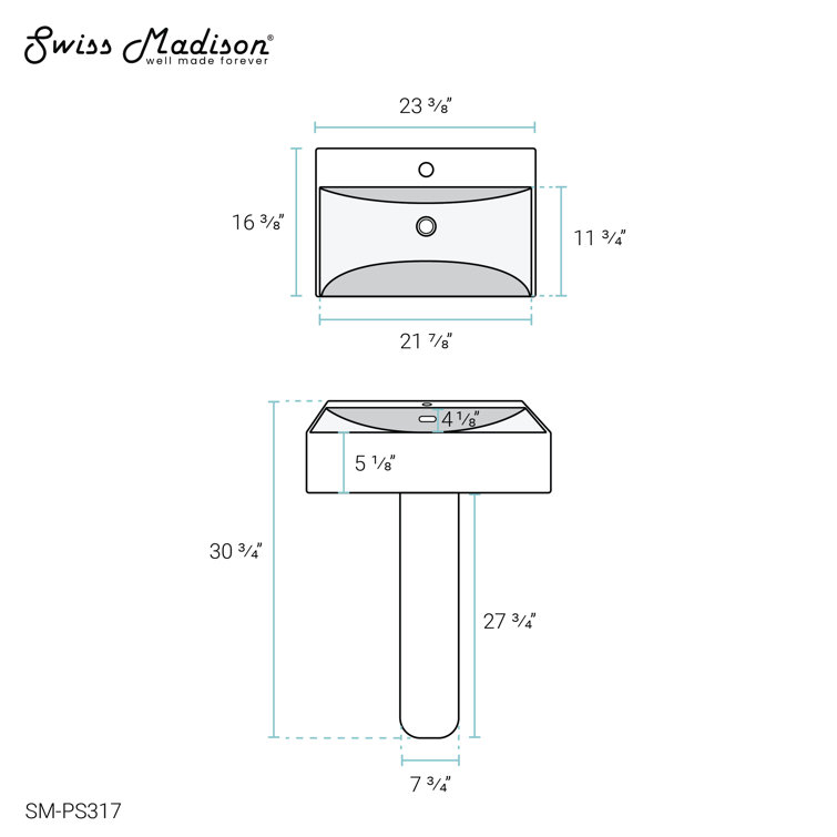 White Glossy Ceramic Square Pedestal Sink