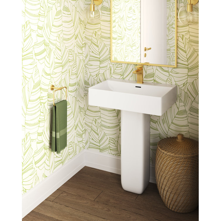 White Glossy Ceramic Square Pedestal Sink
