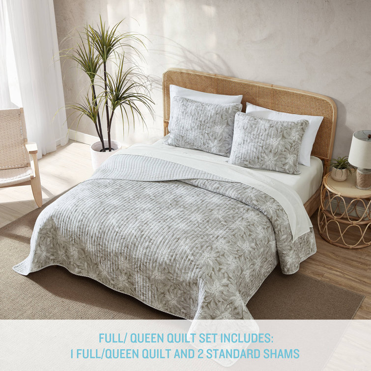 Makena Blue Cotton Reversible Full Quilt Set