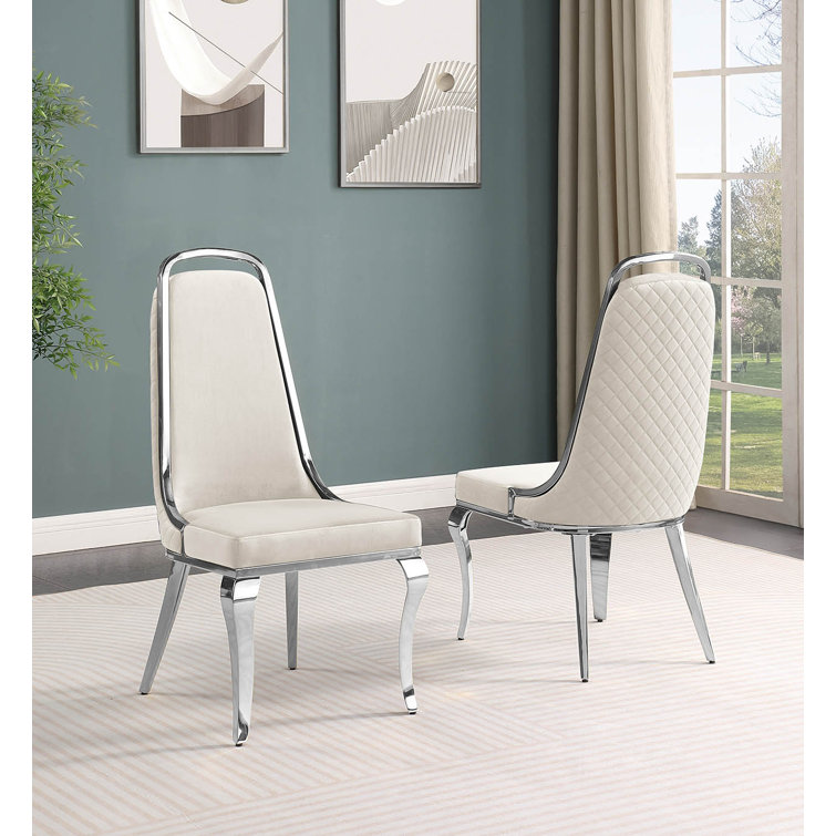 Khiri Cream and Silver Marble Top Pedestal Dining Set