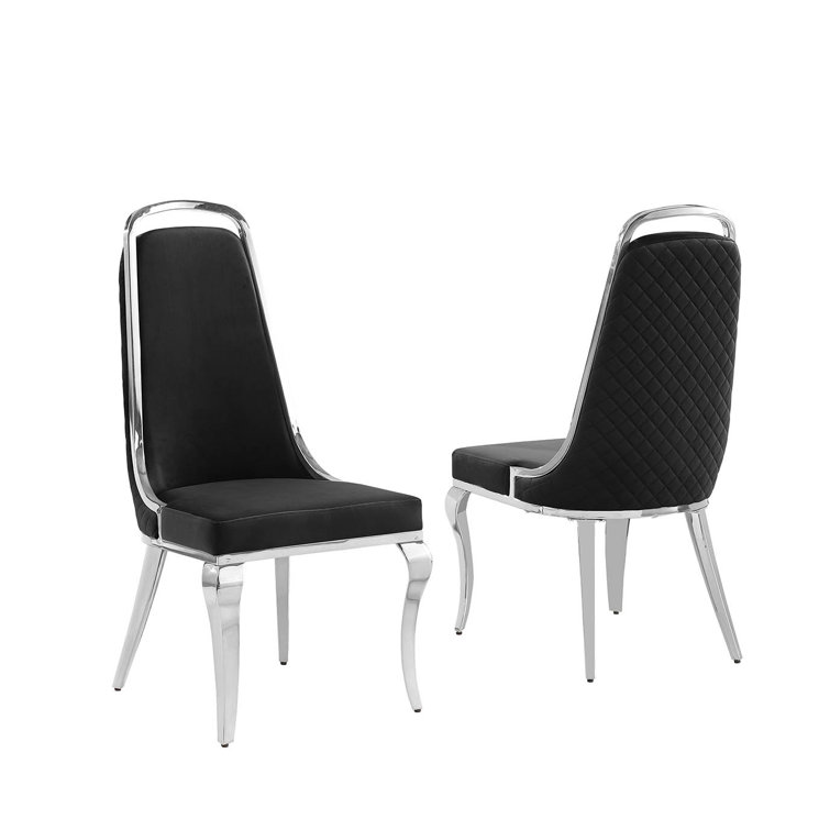 Khiri White Marble Top Pedestal Dining Set with Black Chairs