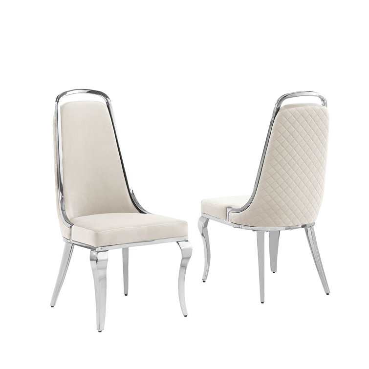 Khiri Cream and Silver Marble Top Pedestal Dining Set