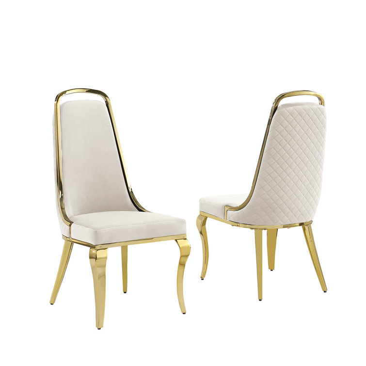 Cream and Gold Marble Top Pedestal Dining Set with 4 Chairs