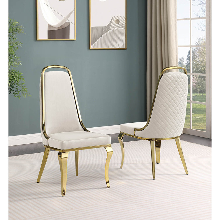 Cream and Gold Marble Top Pedestal Dining Set with 4 Chairs