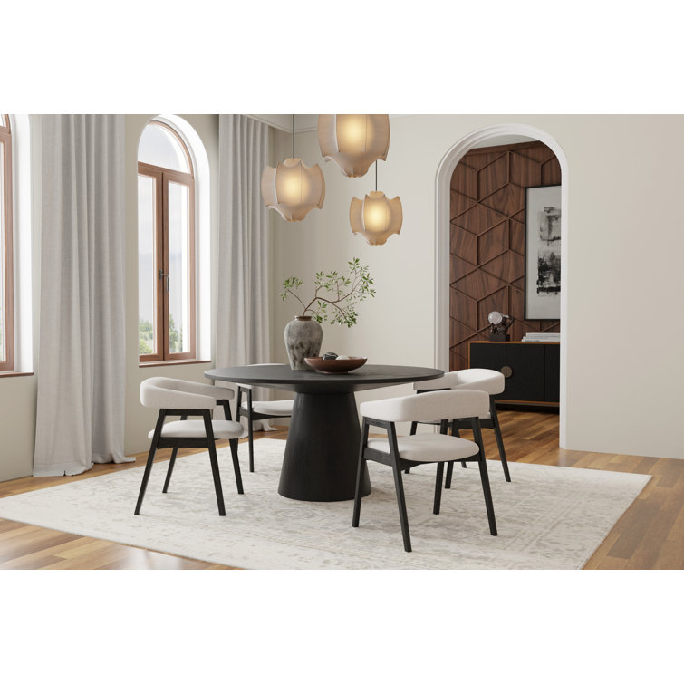 Vintage Black Round Pedestal Dining Table with Reclaimed Wood