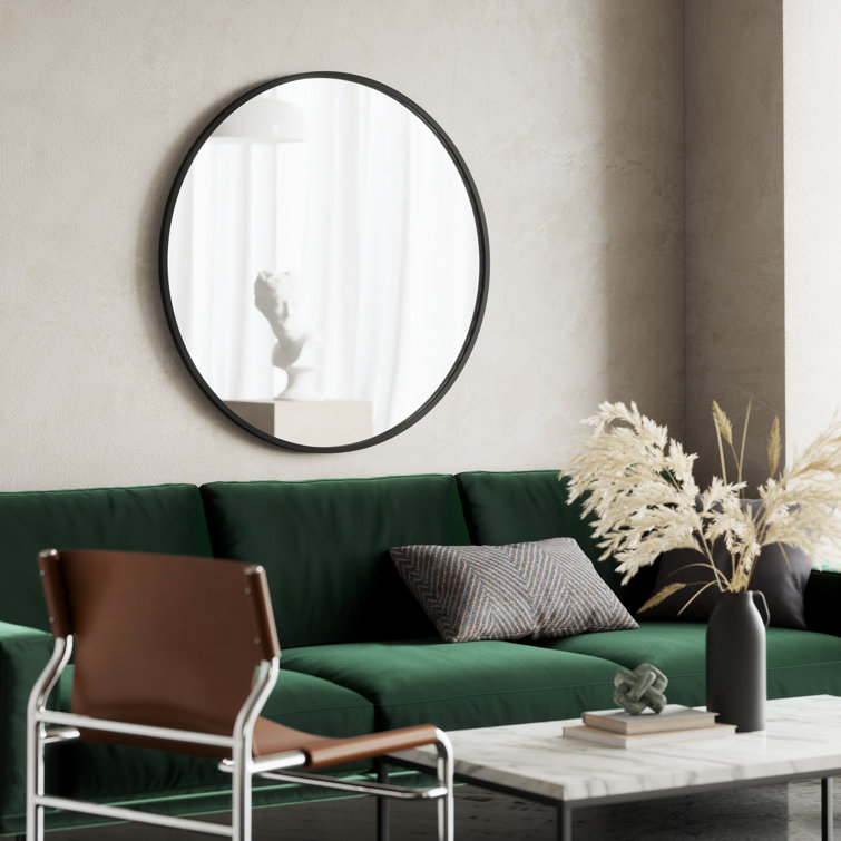15'' Round Industrial Rubber-Trimmed Wood Wall Mirror