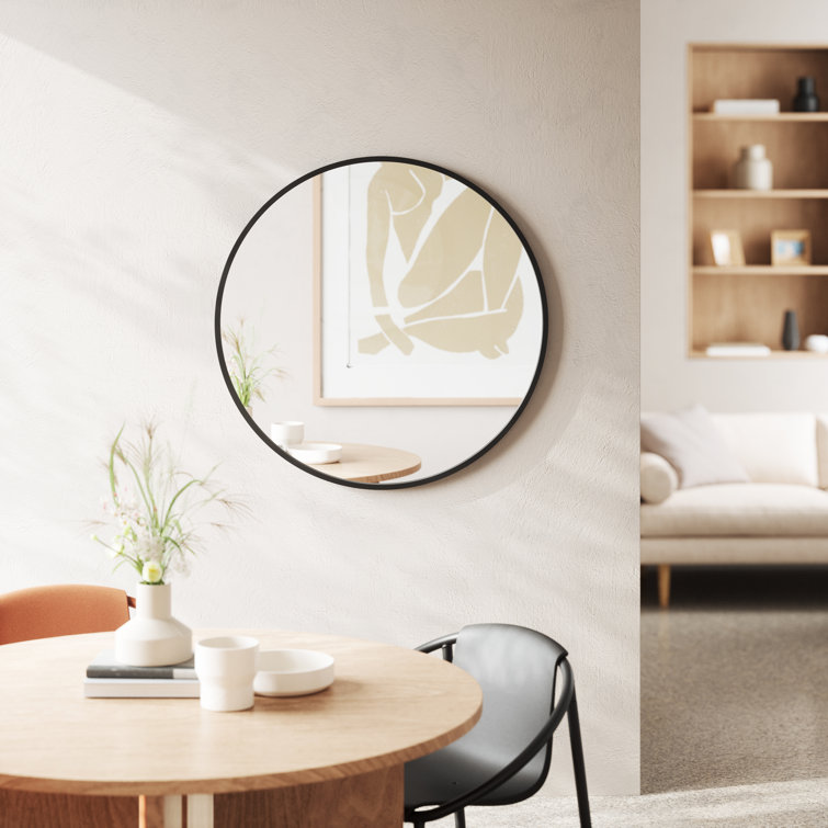 15'' Round Industrial Rubber-Trimmed Wood Wall Mirror