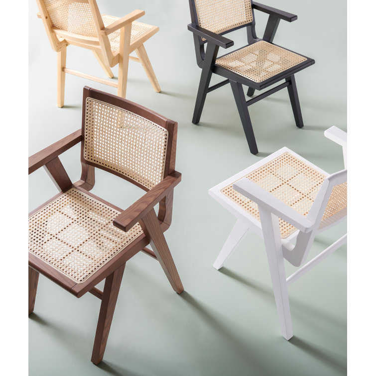 Hattie Coastal White Wood & Natural Cane Armchair Set of 2