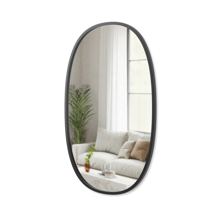 Modern Industrial Hub Oval Wall Mirror with Black Rubber Rim