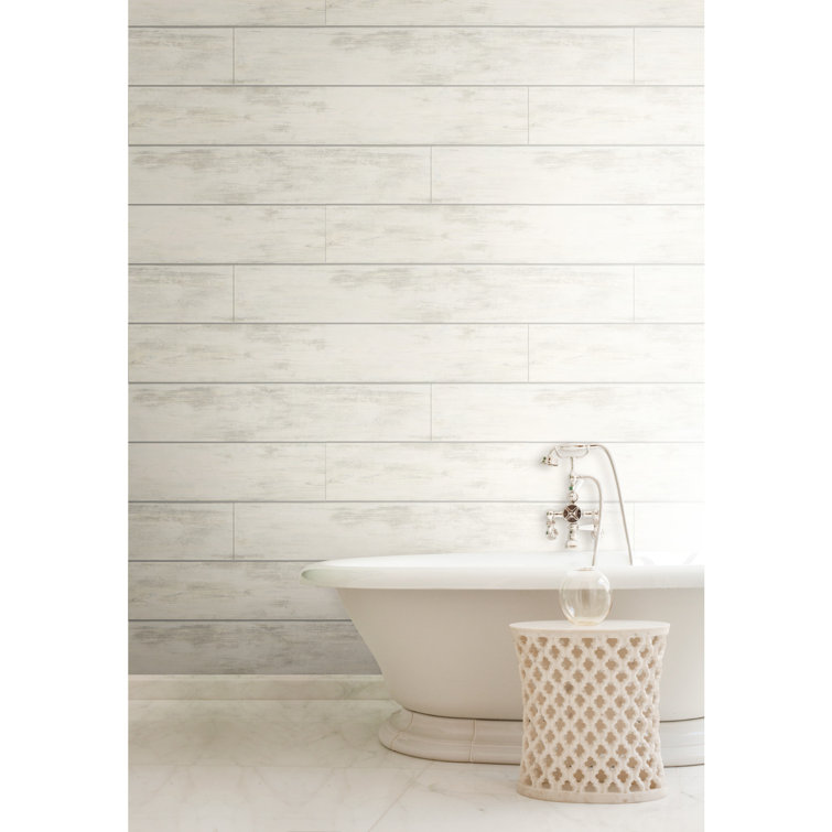 White Embossed Woodgrain Shiplap Wallpaper
