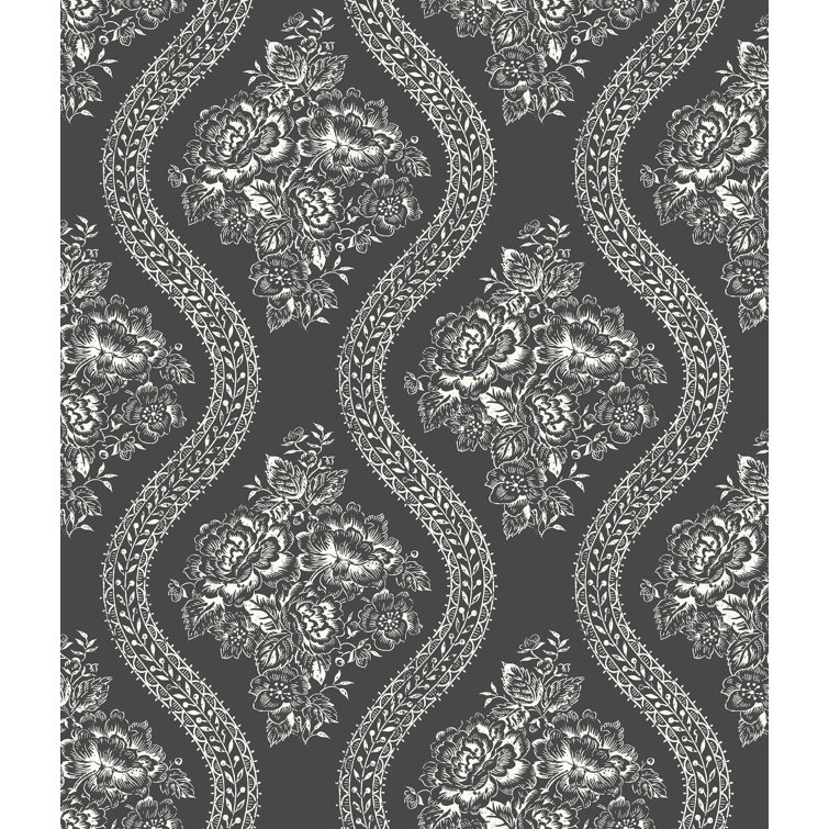 White and Black Floral Pre-pasted Vinyl Wallpaper