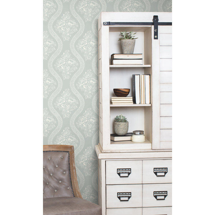 White and Blue Floral Pre-pasted Vinyl Wallpaper