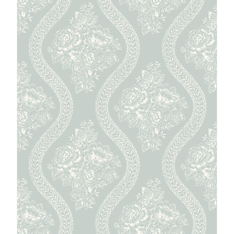 White and Blue Floral Pre-pasted Vinyl Wallpaper