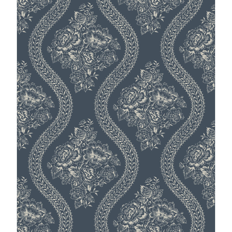 Gray and Blue Floral Pre-pasted Vinyl Wallpaper