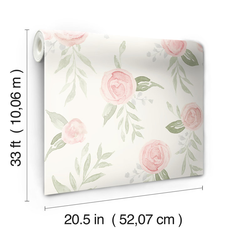 Coral Watercolor Roses Vinyl-Coated Removable Wallpaper