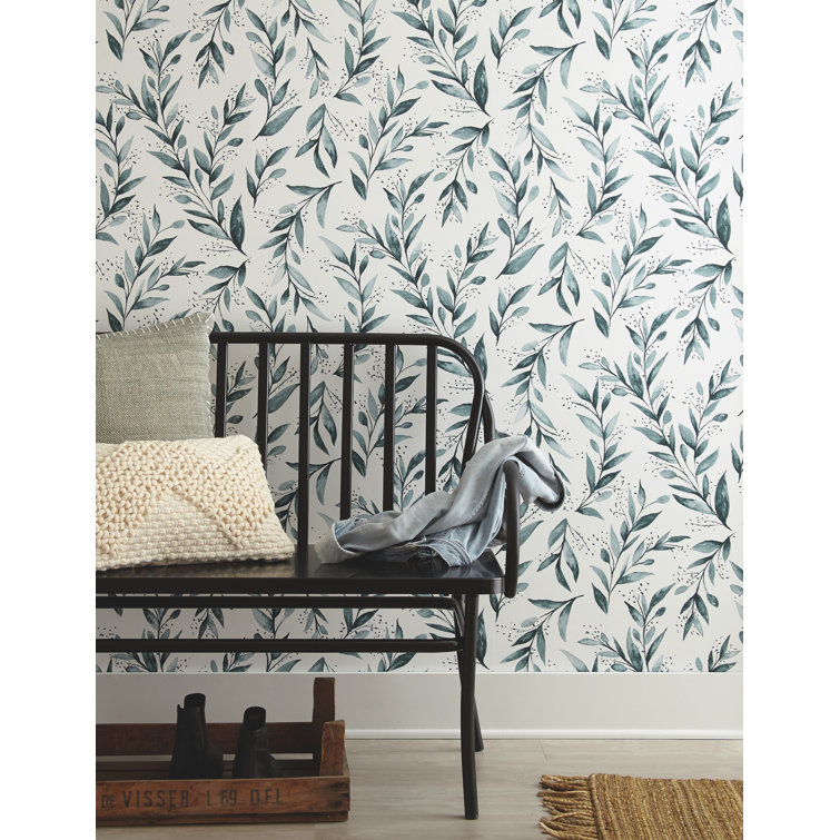 Blue Olive Branch Peel and Stick Vinyl Wallpaper