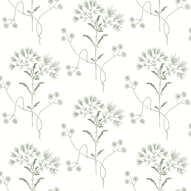 Green and White Wildflower Self-Adhesive Wallpaper Roll