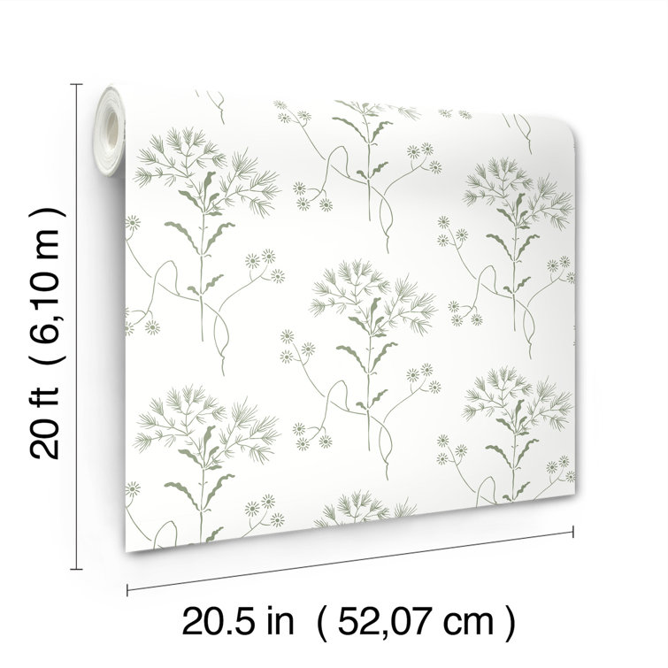 Green and White Wildflower Self-Adhesive Wallpaper Roll