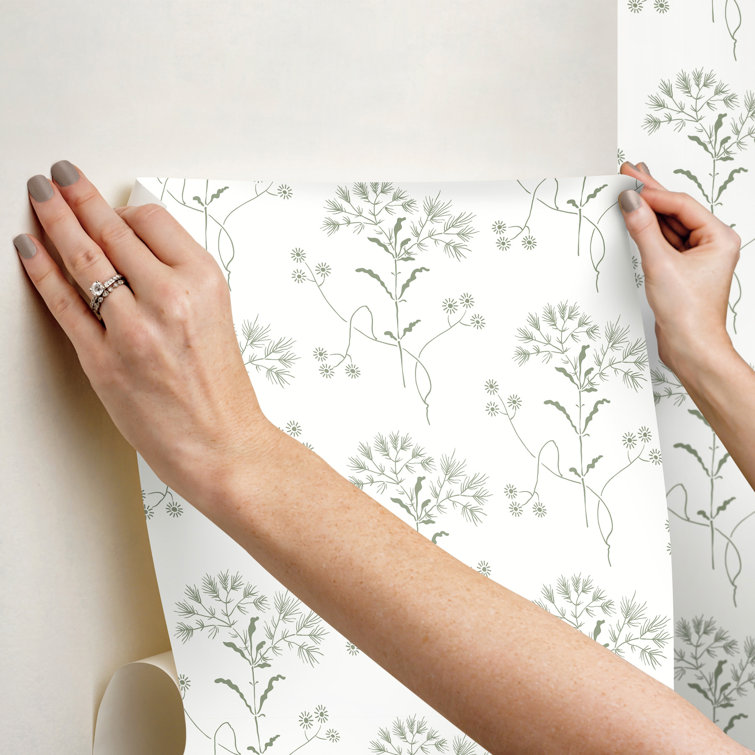 Green and White Wildflower Self-Adhesive Wallpaper Roll