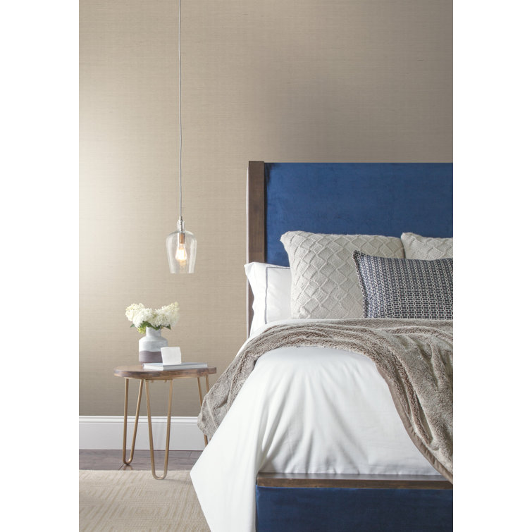 Blue and Beige Non-Pasted Grasscloth Wallpaper