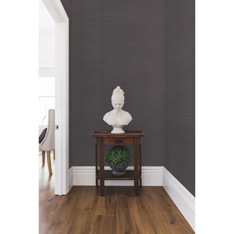 Gray and Black Grasscloth Removable Wallpaper