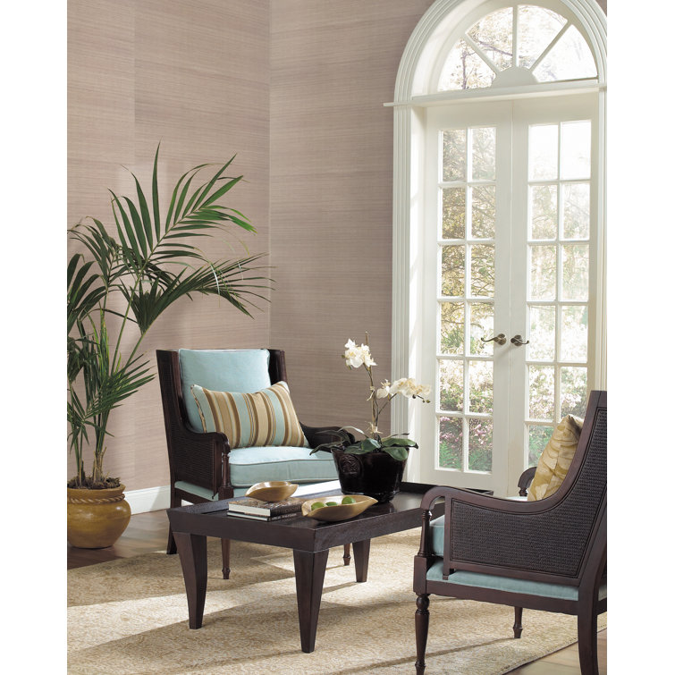 Beige and Gray Grasscloth Non-Pasted Wallpaper