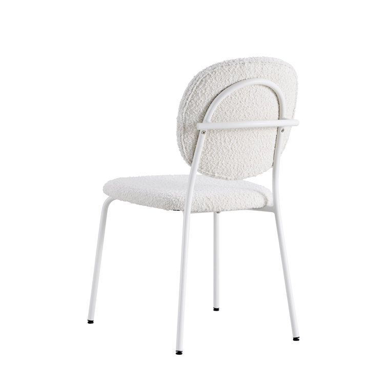 White Boucle Upholstered Side Chair with Metal Legs, Set of 2