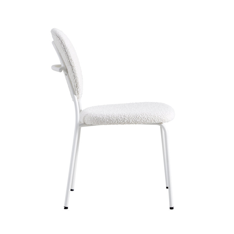 White Boucle Upholstered Side Chair with Metal Legs, Set of 2