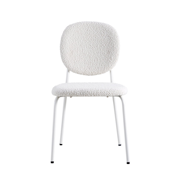 White Boucle Upholstered Side Chair with Metal Legs, Set of 2