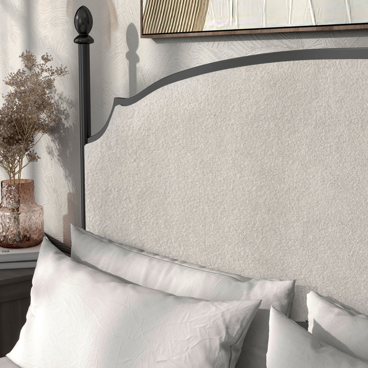 King Black Metal Four Poster Bed with Upholstered Headboard