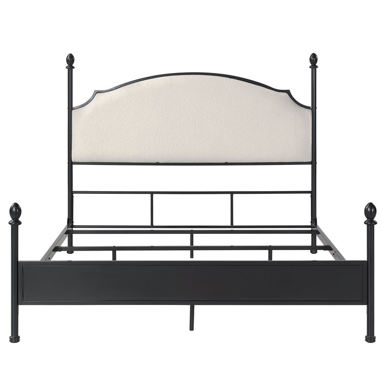 King Black Metal Four Poster Bed with Upholstered Headboard