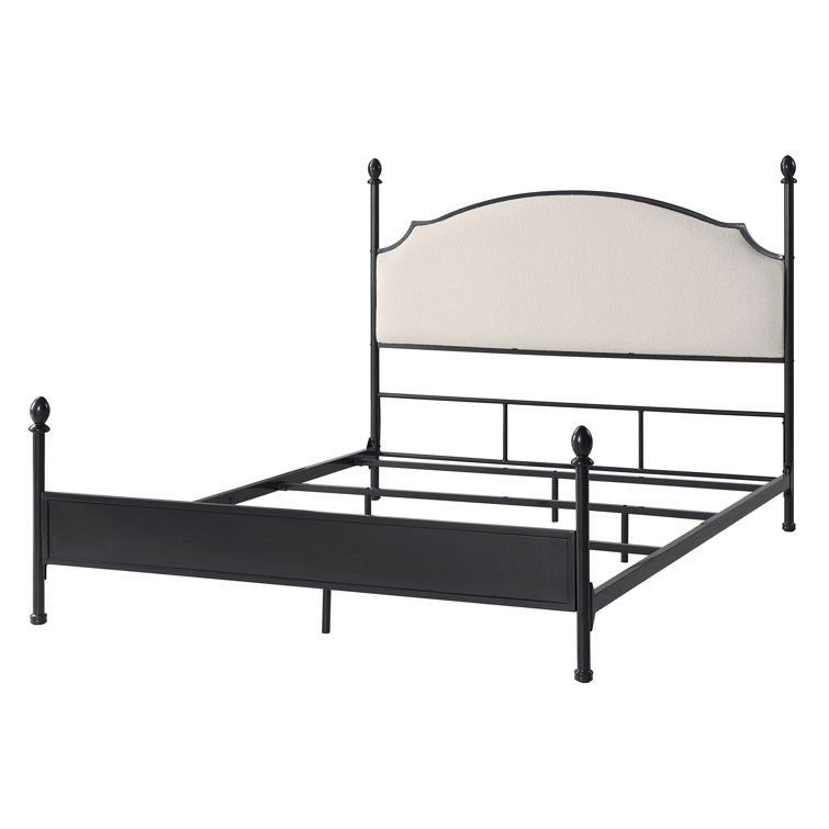 King Black Metal Four Poster Bed with Upholstered Headboard