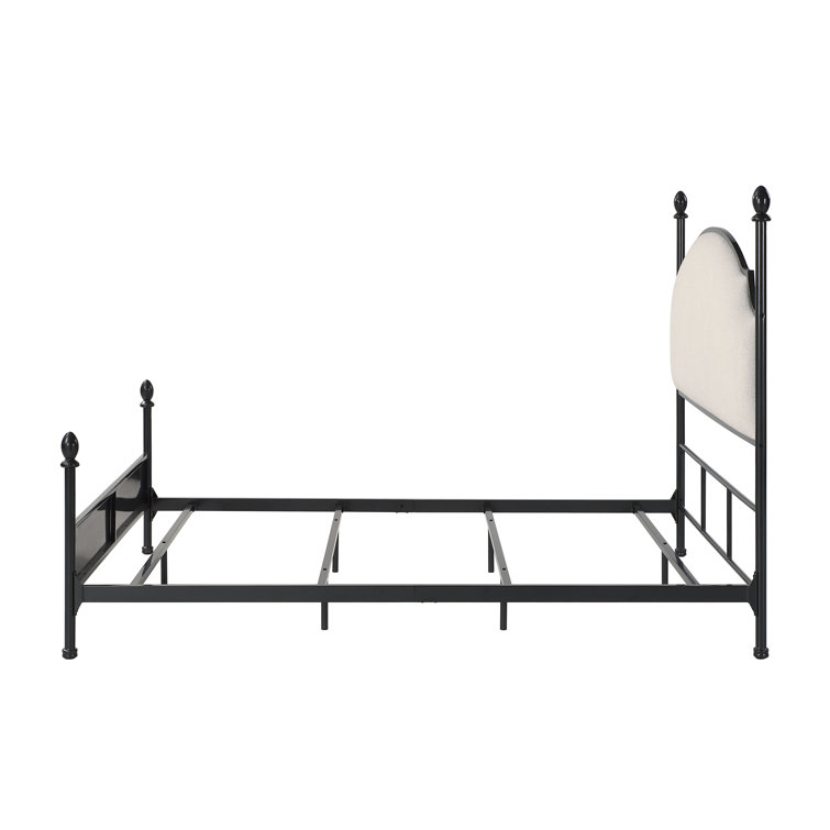 King Black Metal Four Poster Bed with Upholstered Headboard