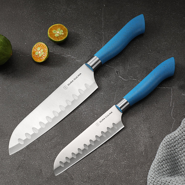 Eco-Friendly Blue High Carbon Stainless Steel Santoku Knife Set
