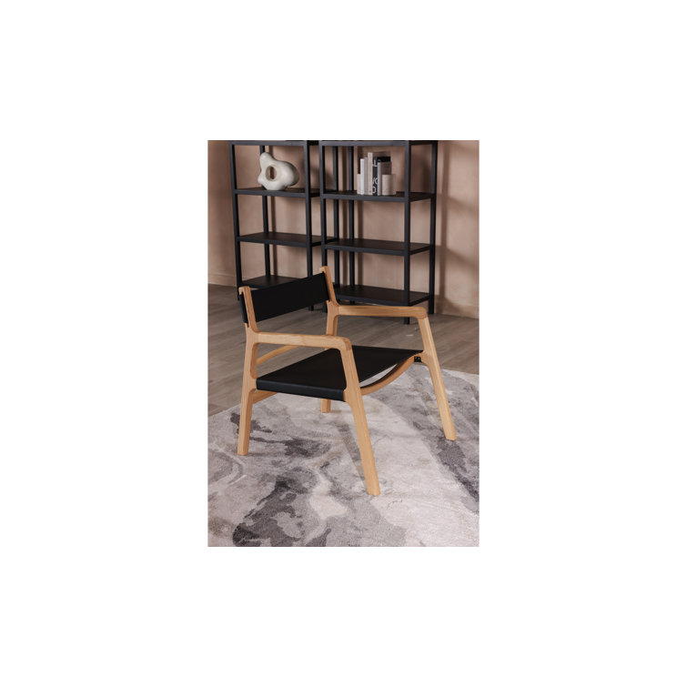 Minimalist Beige Leather and Ash Wood Accent Chair