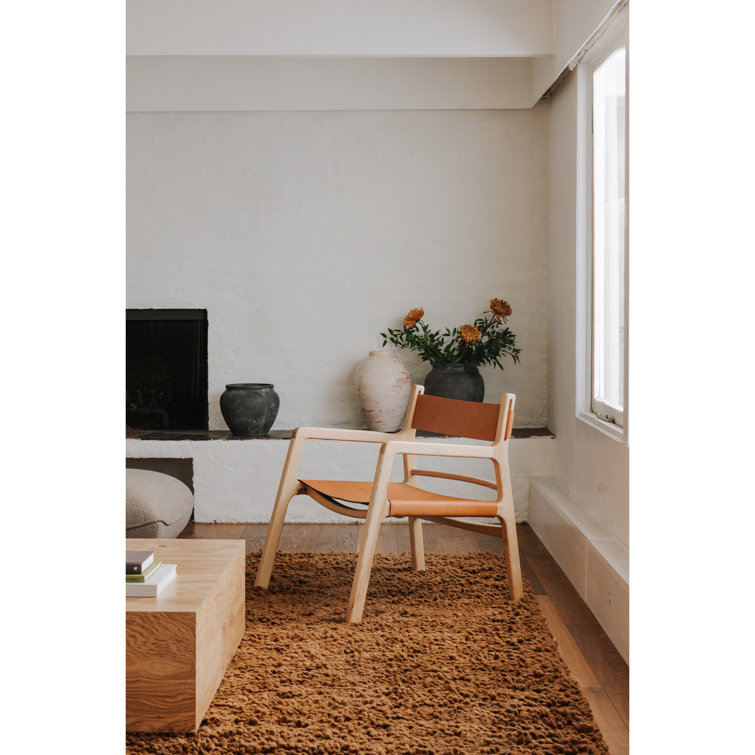 Minimalist Beige Leather and Ash Wood Accent Chair